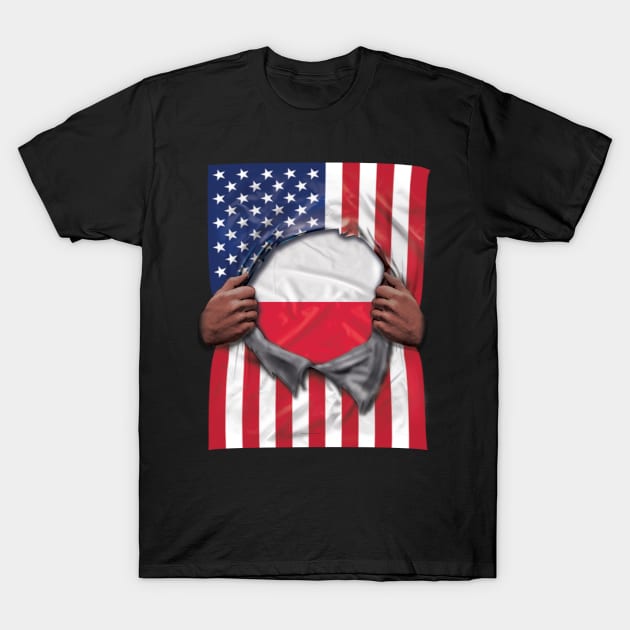 Poland Flag American Flag Ripped - Gift for Polish From Poland T-Shirt by Country Flags